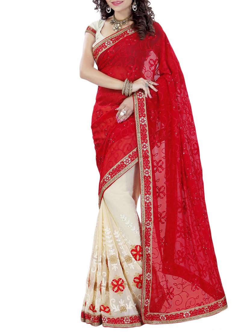 thread embroidered half & half saree with blouse - 15337065 - Zoom Image - 1