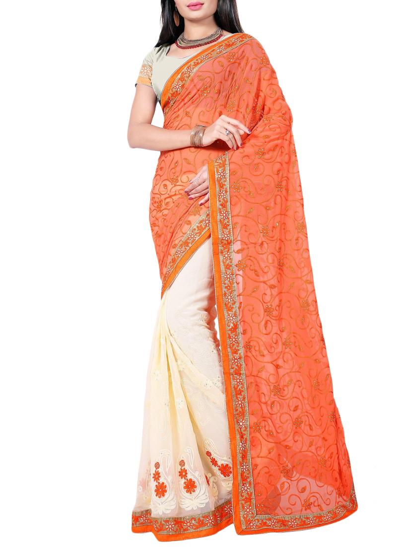 thread embroidered half & half saree with blouse - 15337067 - Zoom Image - 1