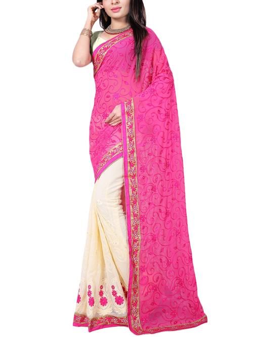 thread embroidered half & half saree with blouse - 15337068 - Standard Image - 1