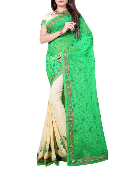 thread embroidered half & half saree with blouse - 15337070 - Standard Image - 1