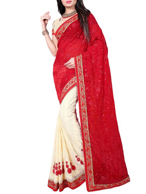 thread embroidered half & half saree with blouse - 15337071 - Standard Image - 1