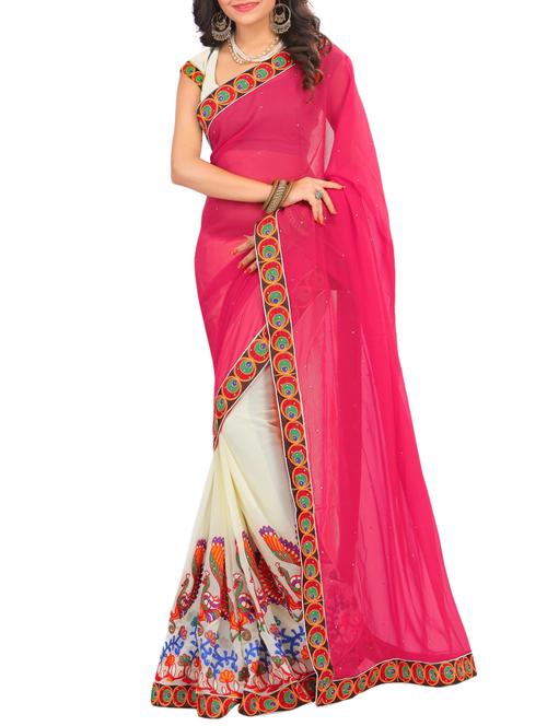 thread embroidered half & half saree with blouse - 15337077 - Standard Image - 1