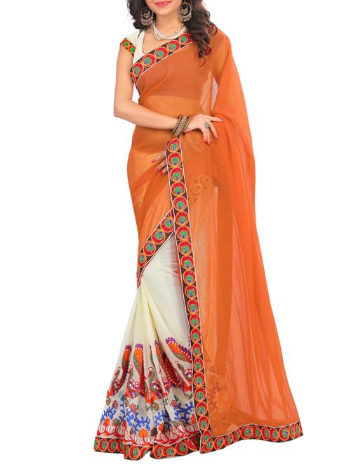 thread embroidered half & half saree with blouse - 15337078 - Standard Image - 1