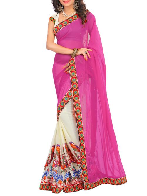 thread embroidered half & half saree with blouse - 15337079 - Standard Image - 1