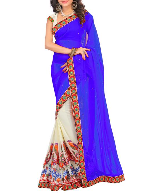 thread embroidered half & half saree with blouse - 15337080 - Standard Image - 1