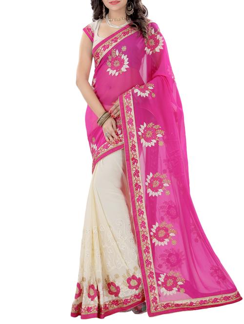 floral embroidered half & half saree with blouse - 15337082 - Standard Image - 1