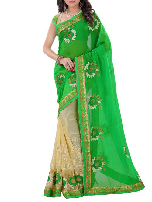 floral embroidered half & half saree with blouse - 15337084 - Standard Image - 1