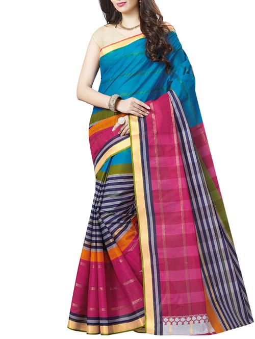Stripe woven saree with blouse - 15337149 - Standard Image - 1
