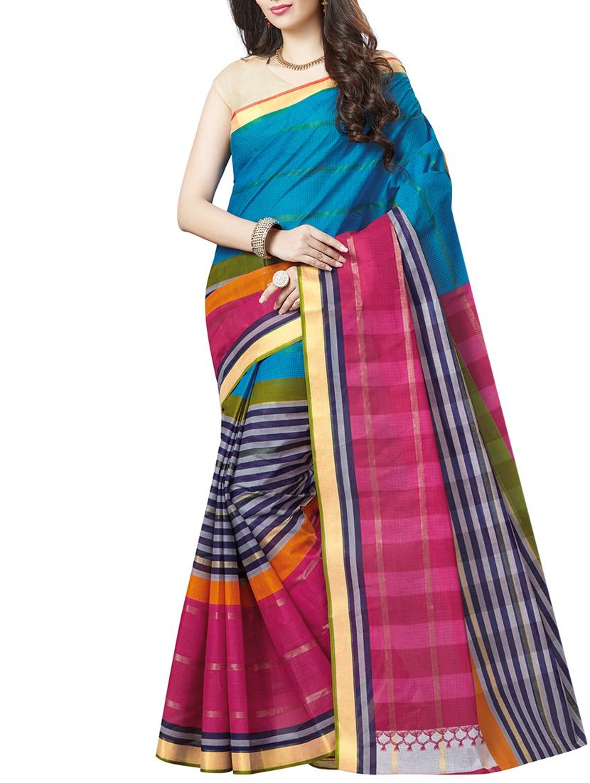 Stripe woven saree with blouse - 15337149 - Zoom Image - 1