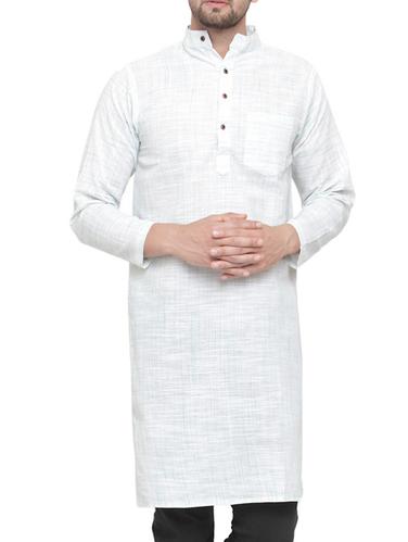 white cotton long kurta - 15337380 - Very Small Image - 1