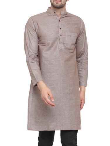 grey cotton long kurta - 15337384 - Very Small Image - 1
