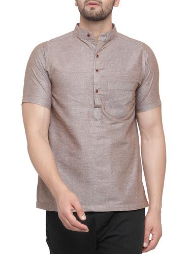 grey cotton short kurta - 15337385 - Very Small Image - 1
