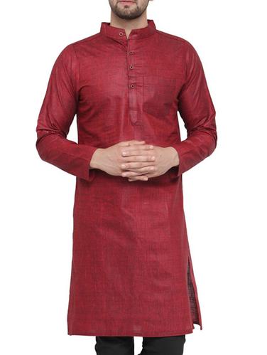 red cotton long kurta - 15337400 - Very Small Image - 1