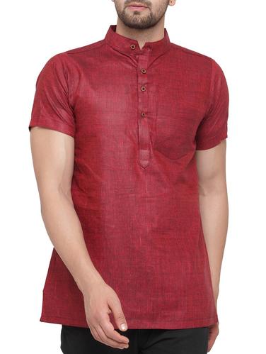 red cotton short kurta - 15337401 - Very Small Image - 1