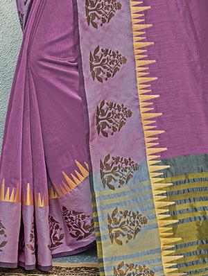 contrast border chanderi saree with blouse - 15337955 - Standard Image - 2