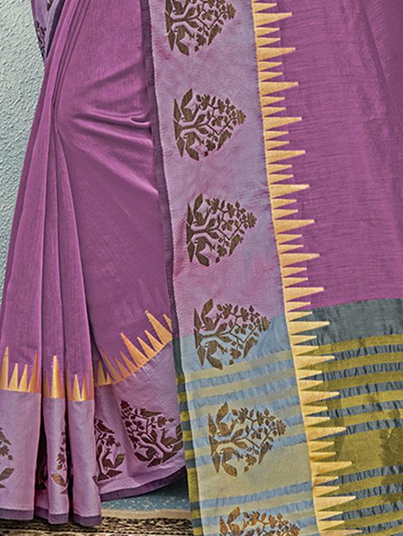 contrast border chanderi saree with blouse - 15337955 - Zoom Image - 2