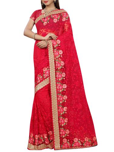 Embroidered saree with embellished work with blouse - 15338428 - Very Small Image - 1