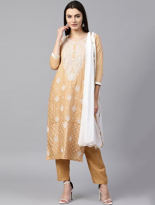 embroidered unstitched straight pant suit - 15338739 - Standard Image - 1