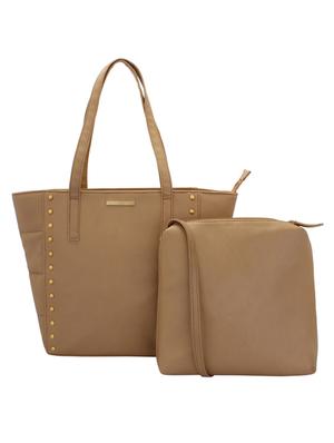 beige leatherette (pu) combo tote - 15338890 - Standard Image - 1