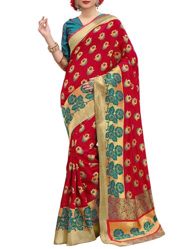 Floral woven saree with blouse - 15339097 - Very Small Image - 1