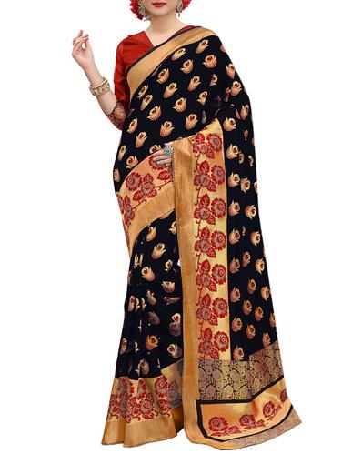 Floral woven saree with blouse - 15339098 - Very Small Image - 1