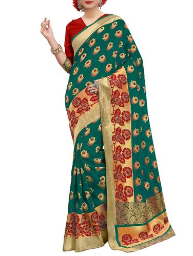 Floral woven saree with blouse - 15339100 - Very Small Image - 1