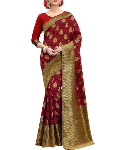 Delicate golden border woven saree with blouse - 15339104 - Very Small Image - 1