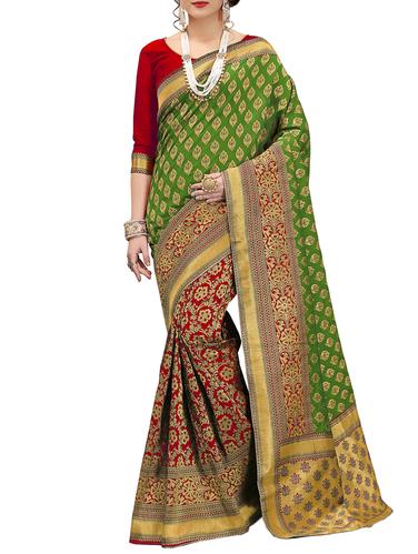 Zari half and half saree with blouse - 15339107 - Very Small Image - 1