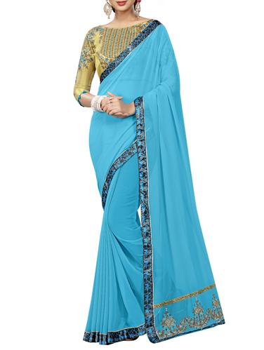 Contrast bordered saree with blouse - 15339115 - Very Small Image - 1