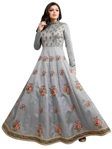 Embroidered semi-stitched anarkali suit - 15339313 - Very Small Image - 1