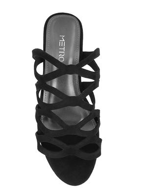 black faux leather slip on sandals - 15339460 - Standard Image - 4
