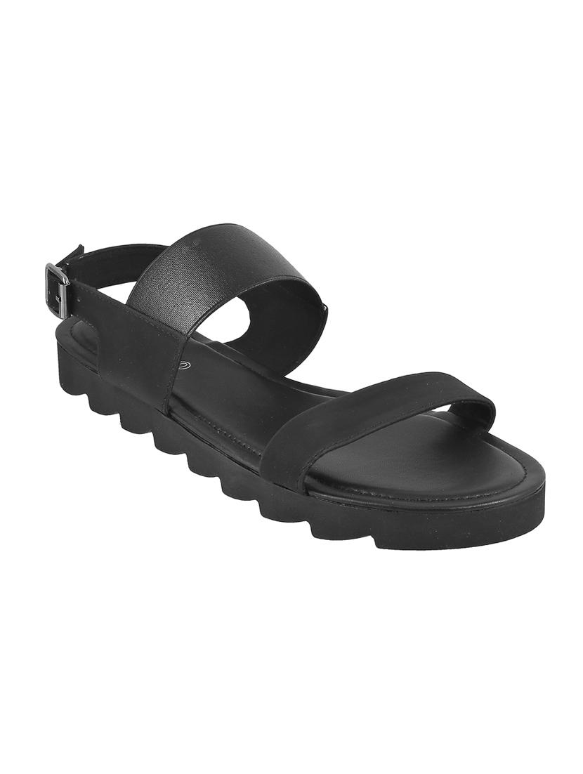 black faux leather back strap sandals - 15339478 - Zoom Image - 1