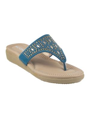 blue faux leather toe separator wedges - 15339527 - Standard Image - 1