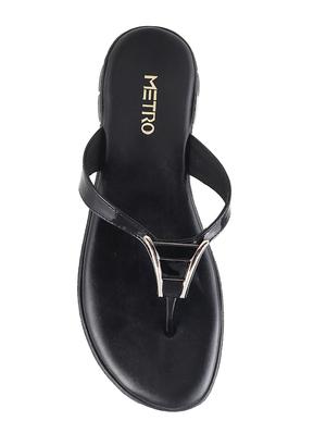 black faux leather flip flops - 15339565 - Standard Image - 4