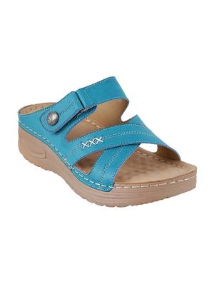 blue faux leather slip on wedges - 15339628 - Standard Image - 1