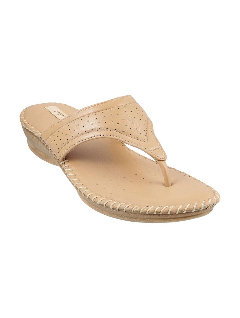 beige leather slippers flip flops - 15339636 - Zoom Image - 1