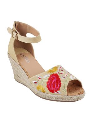 beige fabric ankle strap wedges - 15339641 - Standard Image - 1