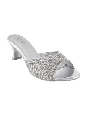 silver leatherette slip on sandals - 15339654 - Standard Image - 1