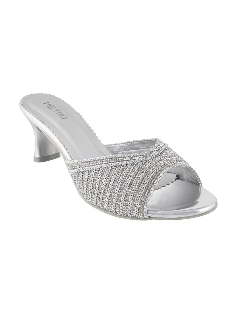silver leatherette slip on sandals - 15339654 - Zoom Image - 1