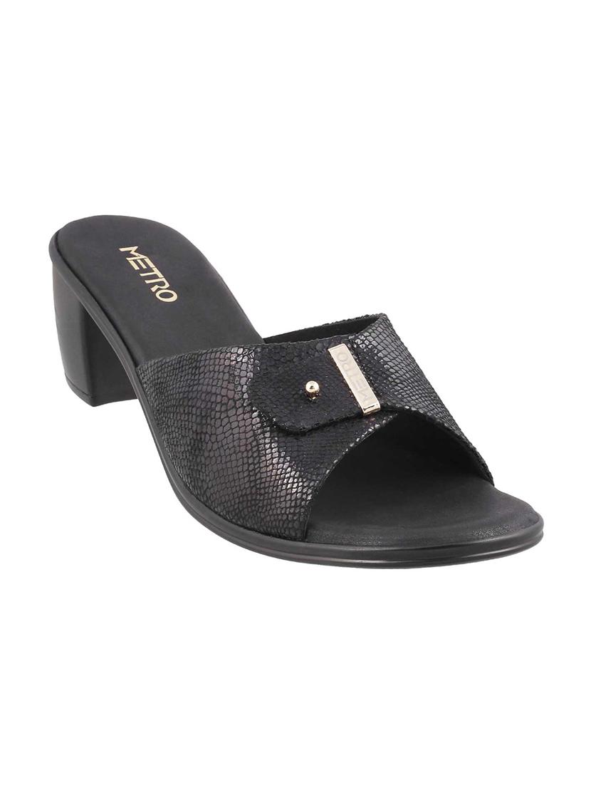 black faux leather slip on sandals - 15339674 - Zoom Image - 1