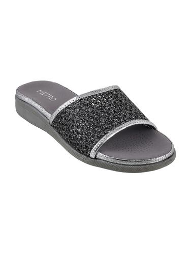grey faux leather slides flip flops - 15339676 - Very Small Image - 1