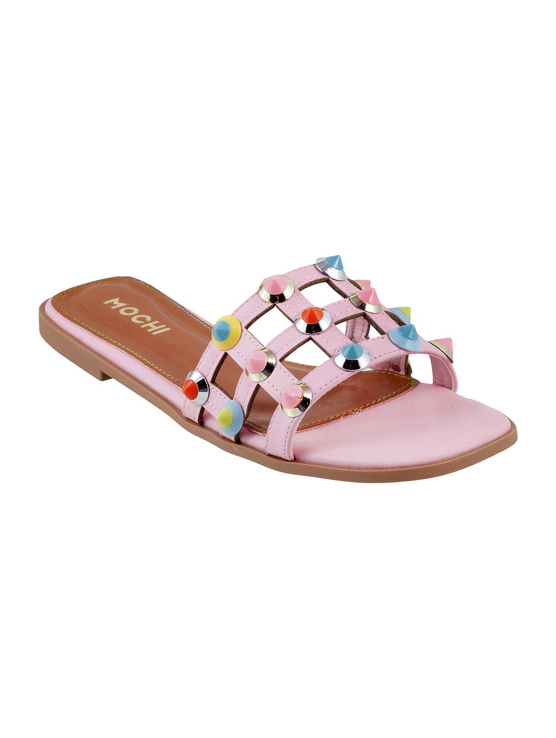 pink leatherette slip on sandals - 15339680 - Zoom Image - 1