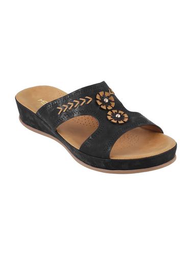black faux leather slip on sandals - 15339684 - Very Small Image - 1