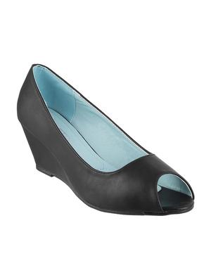 black leatherette slip on wedges - 15339686 - Standard Image - 1