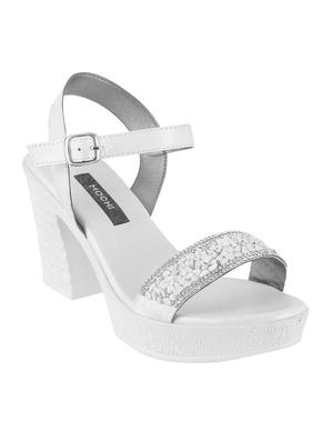 white leatherette ankle strap sandals - 15339776 - Standard Image - 1