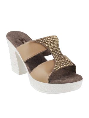 brown leatherette slip on sandals - 15339917 - Standard Image - 1