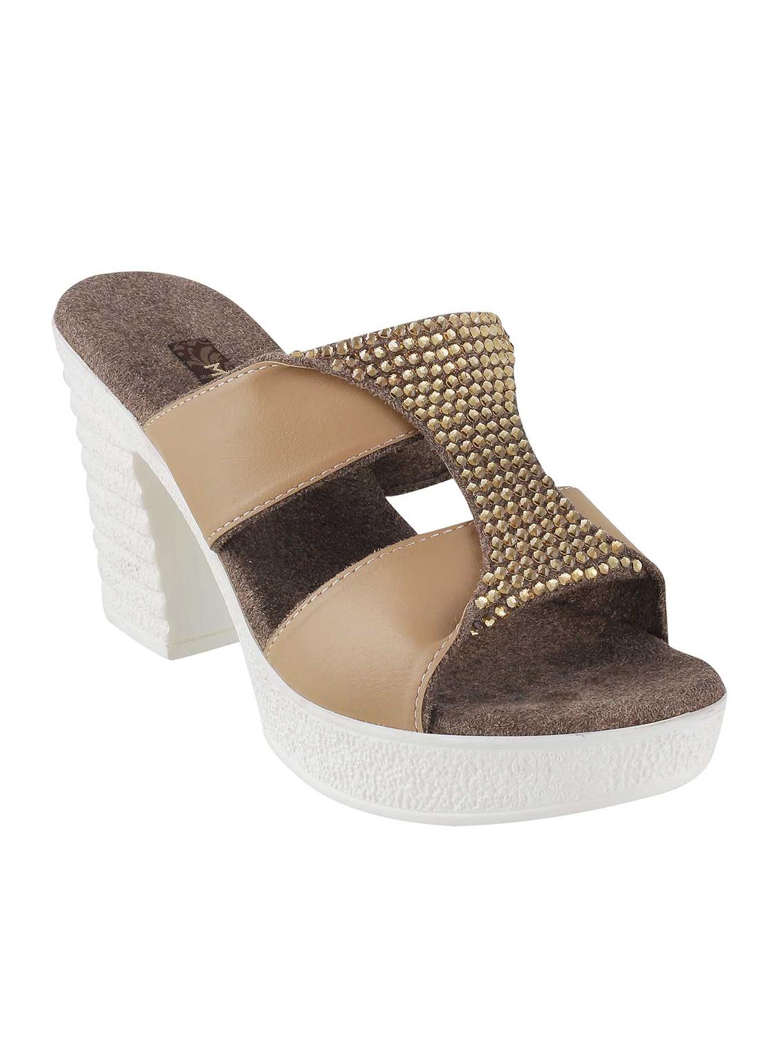 brown leatherette slip on sandals - 15339917 - Zoom Image - 1
