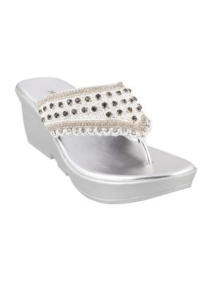 silver leatherette toe separator wedges - 15339925 - Standard Image - 1