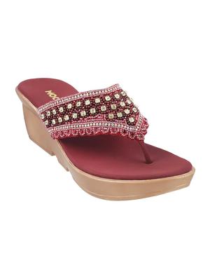 maroon leatherette toe separator wedges - 15339926 - Standard Image - 1