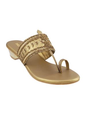 gold leatherette one toe sandals - 15339940 - Standard Image - 1